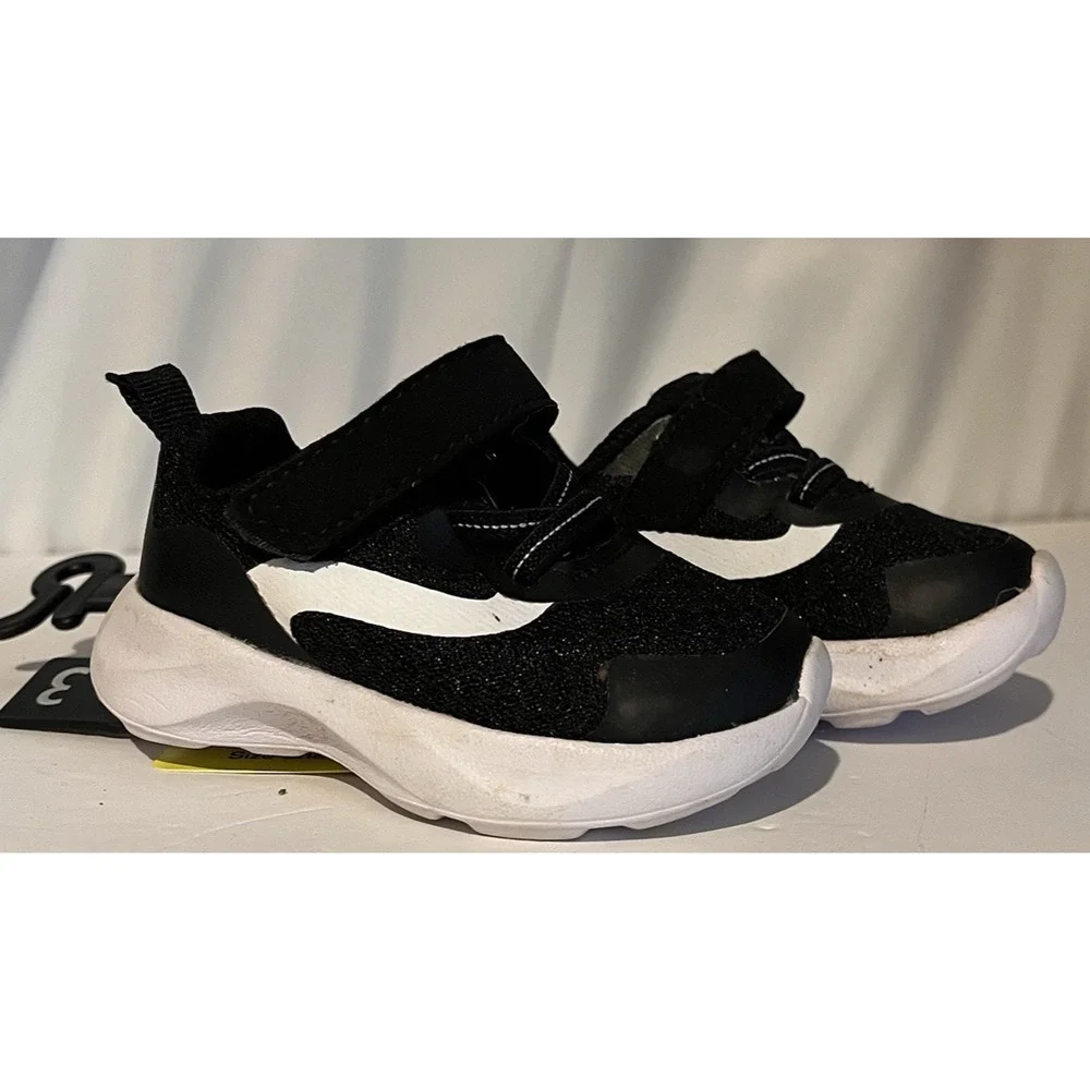 NWT Athletic Works Baby Sneakers Size 3 Black White Hook & Loop 6M